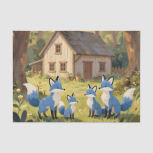 Süßes Blaues Fuchs-Familienhaus Seidenpapier