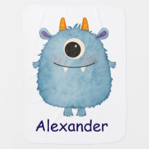 Süßes blaues Monster personalisierte Babydecke – K