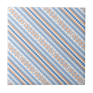 Süßes blaues oranges Azteken-Stammesmotiv-Muster Fliese
