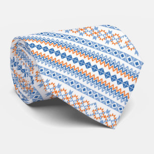 Süßes blaues oranges Azteken-Stammesmotiv-Muster Krawatte
