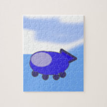 Süßes blaues Raumschiff auf französischen blauen W