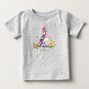 Süßes Blaues Rosa Vogel Blumen Baby T-Shirt