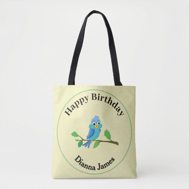 Süßes Blaues Vogel-Geburtstags-Name-Design (Vorderseite)