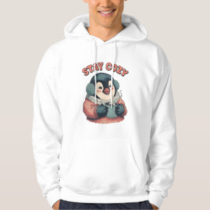 Süßes 'Bleib Gemütlich' Pinguin Trinkt Heiße Schok Hoodie