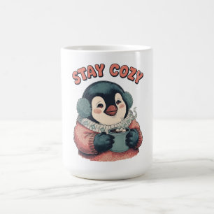 Süßes Bleib Kuschelig Pinguin Trinkt Heiße Schokol Kaffeetasse