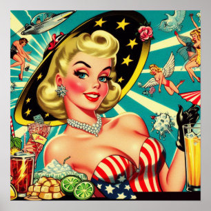 Süßes blondes Vintage-Mädchen Poster