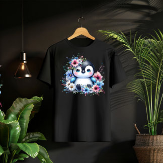 Süßes Blumen-Pinguin-Pastell-Illustrations-T-Shirt Kleinkind T-shirt