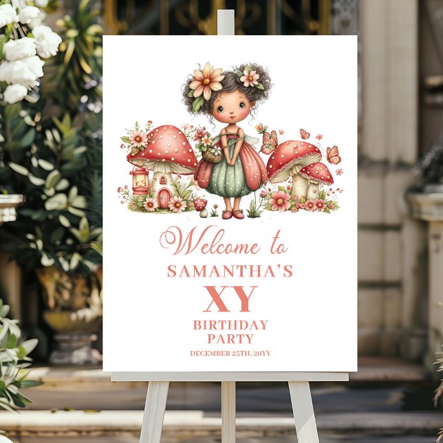 Süßes Blumenfee 8. Geburtstags Willkommensposter Poster (Cute Floral Fairy 8th Birthday Welcome Poster)