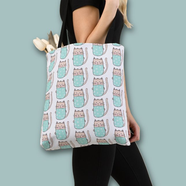 Süßes Blumenkatzenmuster (Cute cat pattern all over print tote bag)