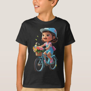 Süßes Blumenmädchen mit Fahrrad Lustiges Unisex-De T-Shirt