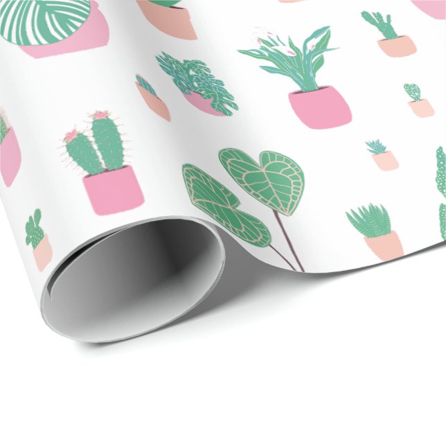 Süßes Blumentopf-Muster Geburtstags-Geschenkpapier Geschenkpapier (Rolleneckpunkt)