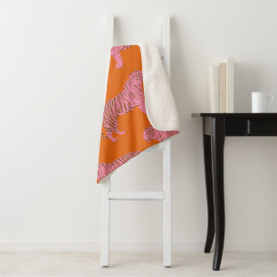 Süßes Boho-Orange- und Pink-Tiger-Kunstmuster Sherpadecke