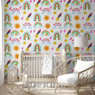 Süßes Boho-Regenbogen-Sonne-Stern-Muster für Kinde Tapete