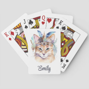 Süßes Boho-Wasserfarben-Hippie-Katze-Design Spielkarten