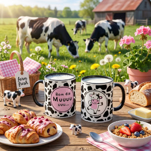 Süßes „Bom Dia Muuuuu“-Kawaii-Kuh-Design Tasse