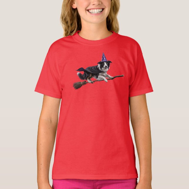 Süßes Border Collie Hexen Kinder T-Shirt (Vorderseite)