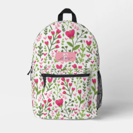 Süßes botanisches personalisiertes rosa florales H Bedruckter Rucksack