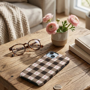 Süßes braunes Gingham-Karo-Herzen-Muster iPhone  Case-Mate iPhone Hülle