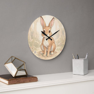 Süßes braunes Kaninchen in einem Wald Große Wanduhr
