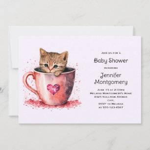 Süßes braunes Kätzchen in einer Tasse Baby Shower Einladung