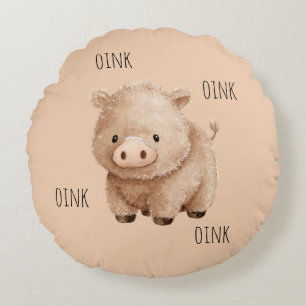 Süßes braunes Schwein quiekt Rundes Kissen