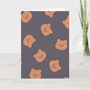 Süßes braunes Teddybär-Gesichtsmuster Dunkelblau Karte