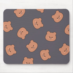 Süßes braunes Teddybär-Gesichtsmuster dunkelblau Mousepad