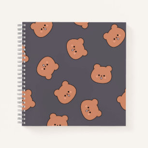 Süßes braunes Teddybär-Gesichtsmuster Dunkelblau Notizbuch