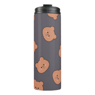 Süßes braunes Teddybär-Gesichtsmuster Dunkelblau Thermosbecher