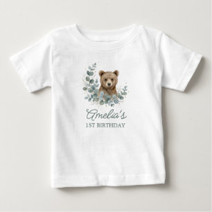 Süßes braunes Wasserfarbe-Bär-Geburtstags-Baby-T-S Baby T-shirt