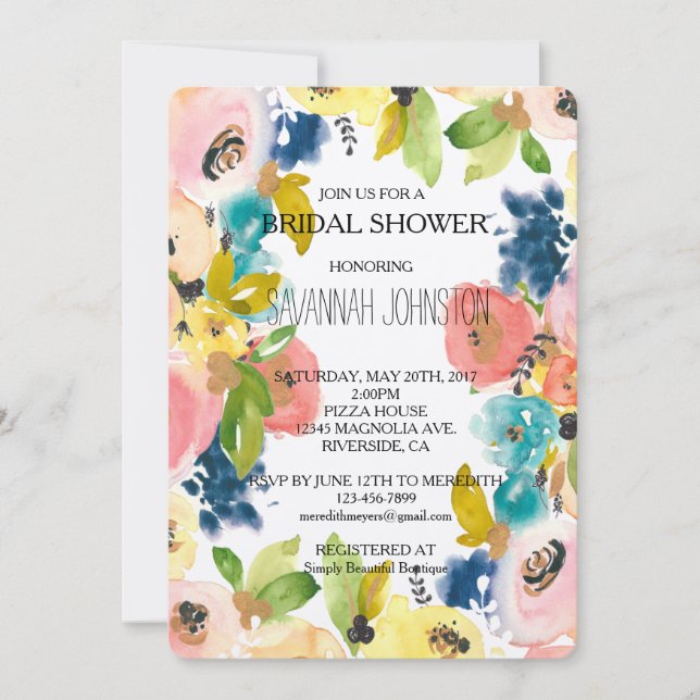 Süßes Brautparty Wasserfarbe Blumengarten Einladung (Vorderseite)