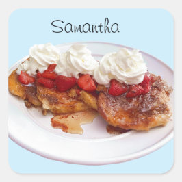 Süßes Brot mit Erdbeeren und Sahne Quadratischer Aufkleber