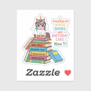 Süßes Bücherwurm-Einhorn 1. Geburtstag Magisches Aufkleber