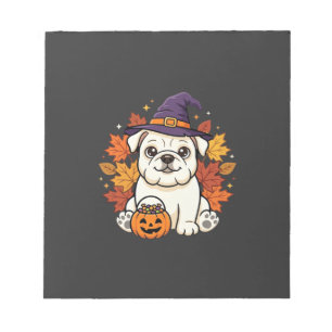 Süßes Bulldogge Halloween-Kürbis-Hund-Design_1 Notizblock