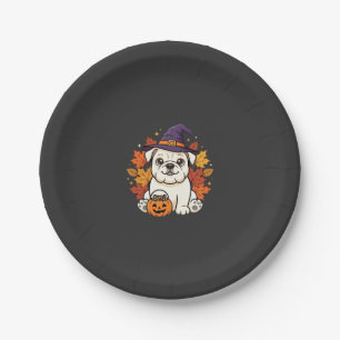 Süßes Bulldogge Halloween-Kürbis-Hund-Design_1 Pappteller