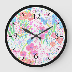 Süßes bunte Wasserfarben-Blumenmuster Große Wanduhr