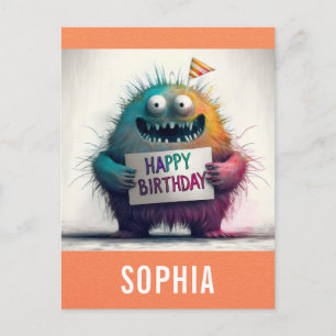 Süßes bunter Cartoon-Monster Frohes Geburtstag Postkarte