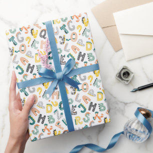 Süßes bunter Dinosaurier-Alphabet-Muster für Kinde Geschenkpapier