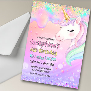 Süßes bunter rosa aqua Einhorn tropft Geburtstag Einladung