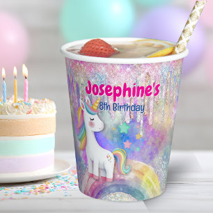 Süßes buntes Einhorn mit falschen Glittertropfen G Pappbecher