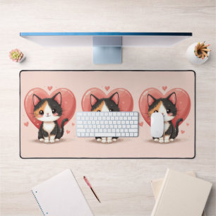 Süßes Calico-Katze-Herz-Valentinstag-Design Schreibtischunterlage