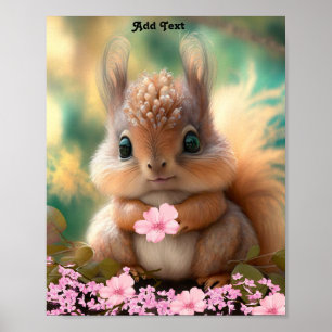 Süßes Capriccio-Baby-Eichhörnchen Rosa Blumen Poster