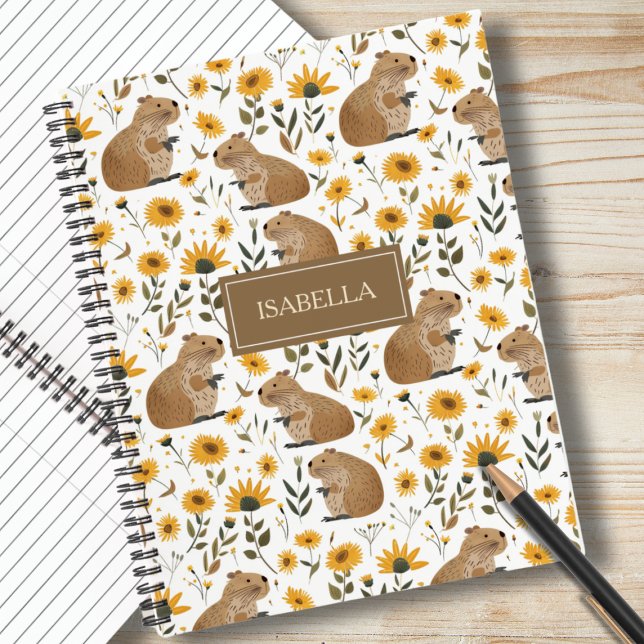 Süßes Capybara-Blumen-Spiralnotizbuch Notizbuch (cute capybara spiral notebook for girls, floral sunflower pattern, personalized notebook gift)