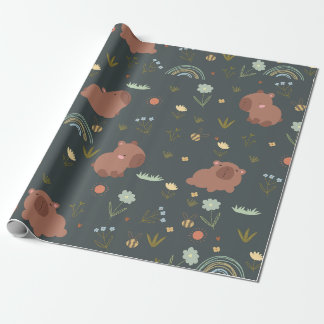 Süßes Capybara-Boho-Regenbogen-Blumenmuster Geschenkpapier