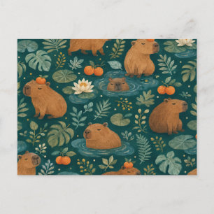Süßes Capybara-Botanikmuster Postkarte