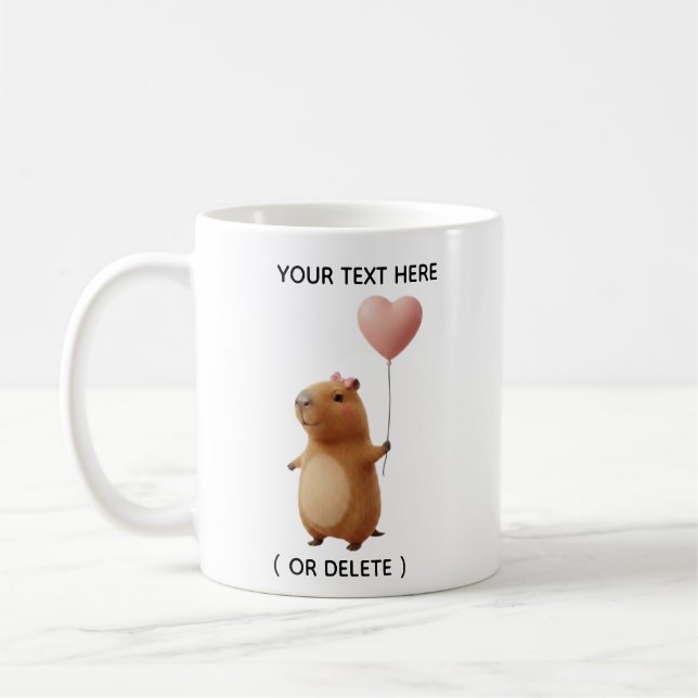 Süßes Capybara-Mädchen mit rosa Herzballon individ Kaffeetasse (Links)