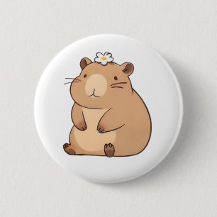 Süßes Capybara mit Gänseblümchen Kawaii Design Button