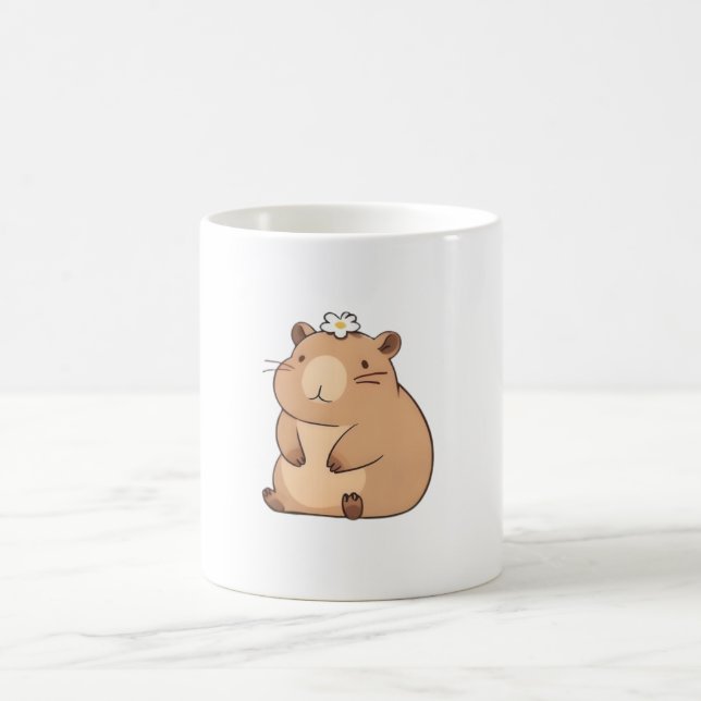 Süßes Capybara mit Gänseblümchen Kawaii Design Kaffeetasse (Mittel)