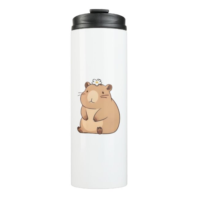 Süßes Capybara mit Gänseblümchen Kawaii Design Thermosbecher (Vorderseite)
