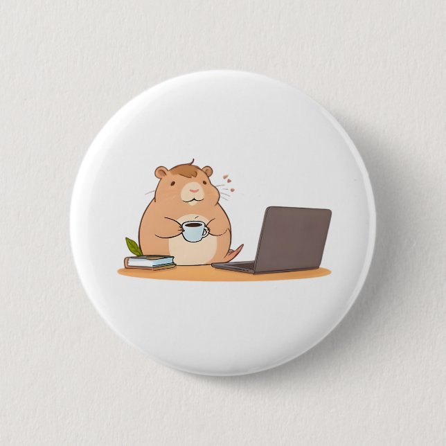 Süßes Capybara-Programmierer-Coffee-Laptop-Design Button (Vorderseite)